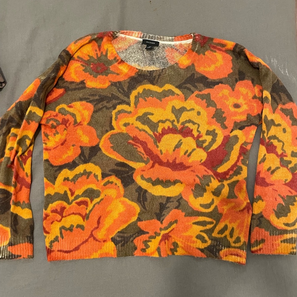 Halogen Floral Patterned Sweater - Orange and Brown
